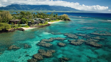 Fototapeta premium Tropical Coastal Homes and Clear Ocean Reefs