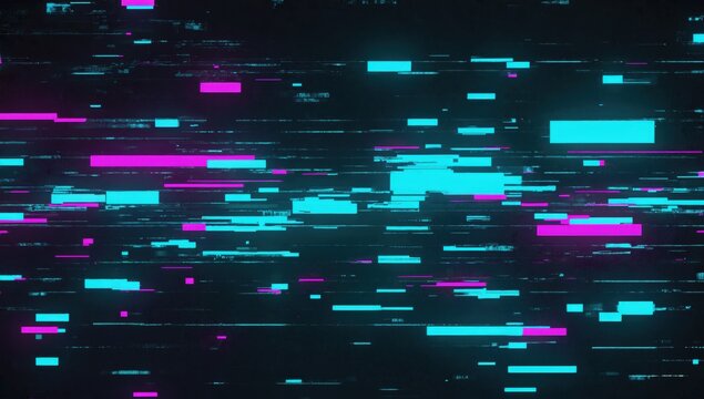 Digital glitch noise texture with  purple color shifts, distorted pixels and neon glow, futuristic cyberpunk aesthetic