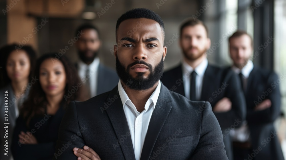 Aufkleber a confident group of professionals stands together, showcasing determination and unity in a modern o