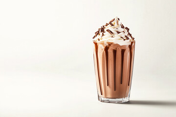 Frosty Chocolate Shake in a Glass, Topped with Chocolate Shavings and Velvety Whipped Cream