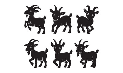 Black and white goat illustrations in playful poses for farm and animal-themed designs