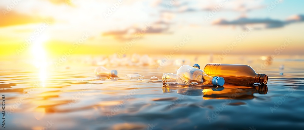 Poster mesmerizing reservoir illuminated by the golden glow of dawn or dusk reflecting the serene and tranq