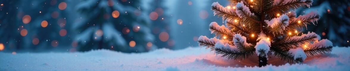 Sparkling icicles reflect the light of a Christmas tree amidst a blanket of white, festive colors, winter wonderland, christmas tree