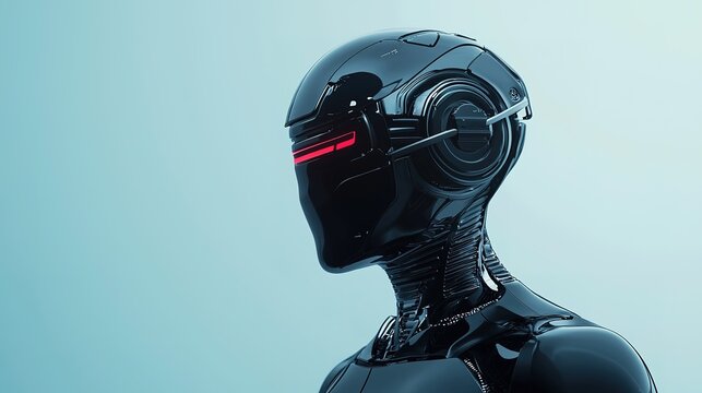 Futuristic robot design studio setting 3d rendering minimalistic environment side view technology concept