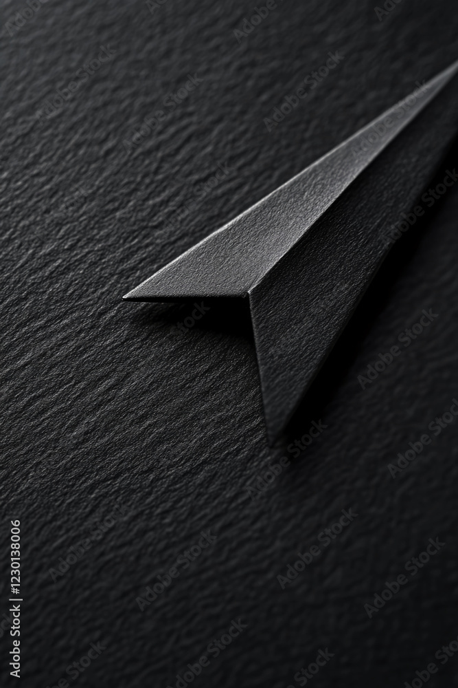 Poster close-up of the sharp corner of a black textured paper, featuring an abstract folded design. this sy