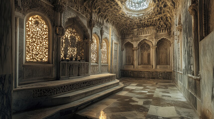 Obraz premium Ornate Ancient Temple with Golden Light