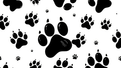 Fototapeta premium Seamless black doodle paw print pattern for home decor, bedroom, seamless pattern
