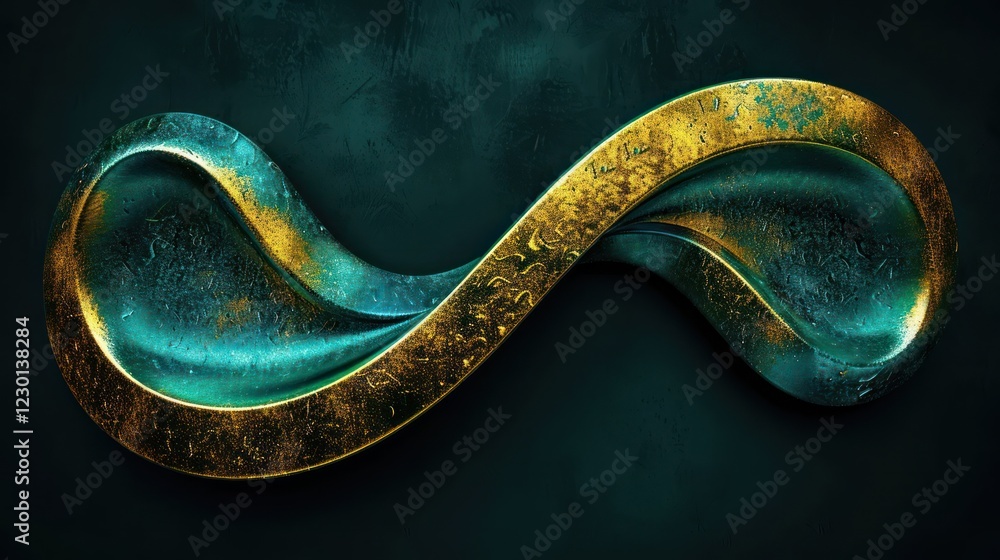 Poster abstract representation of infinity symbol with textured metallic surfaces on a dark background