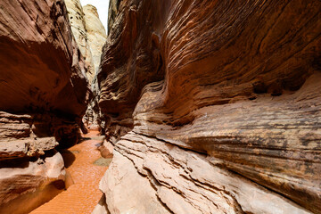 Eroded by water and wind cliffs in the canyon, Little Wild Horse Canyon, San Rafael Swell, Utah