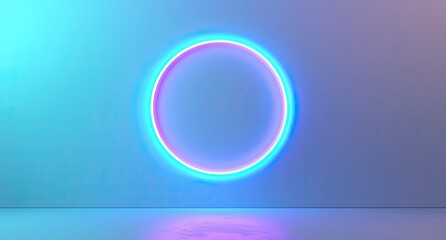 Obraz premium Blue background with glowing neon light rings and a circle in the center. Abstract wallpaper design vector illustration. Vector Illustration, Isolated on a pastel background, 