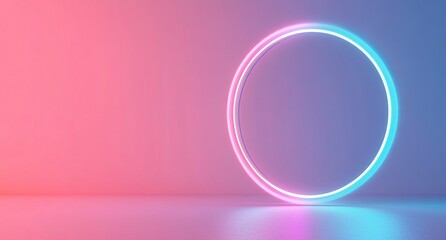 Obraz premium Blue background with glowing neon light rings and a circle in the center. Abstract wallpaper design vector illustration. Vector Illustration, Isolated on a pastel background, 