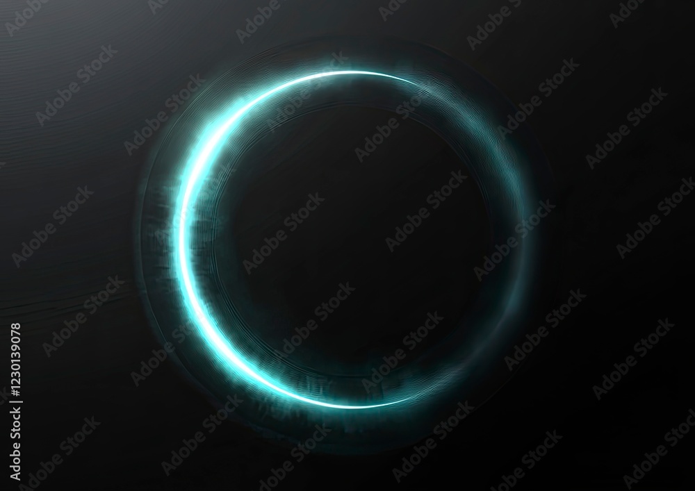 Poster blue glowing light effect vector background with moving ring-shaped lines on a black color, isolated