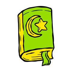 Hand-drawn Quran Illustration with Crescent Moon and Star