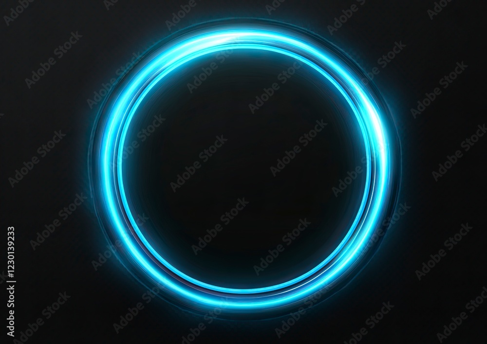 Poster blue glowing light effect vector background with moving ring-shaped lines on a black color, isolated