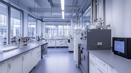 Modern Laboratory Interior with Equipment and Windows