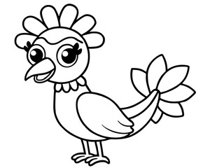  Cute Cartoon Bird Character Long Neck Big Eye Flower Crown Coloring Book Style