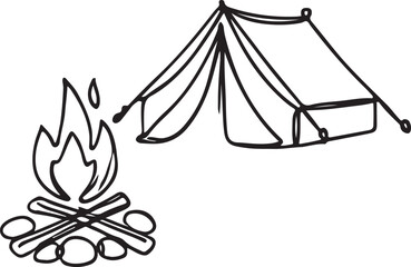 Vector Art of Tent and Campfire in Simple Line Drawing Style