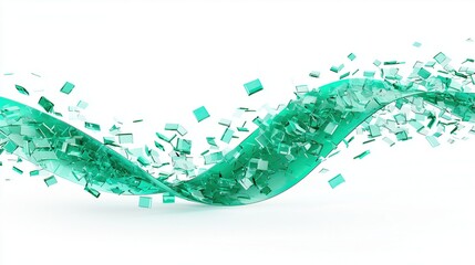 Abstract teal glass shards flowing in wave like motion against white background dynamic and visually