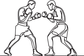 Boxing Match Line Art - Two Boxers Fighting Vector Illustration