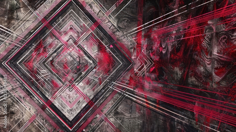 Poster abstract geometric patterns with dramatic colors and textures, evoking emotion and depth