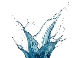 Blue water swirl splash with little bubbles isolated on clear png background, Generative Ai. 