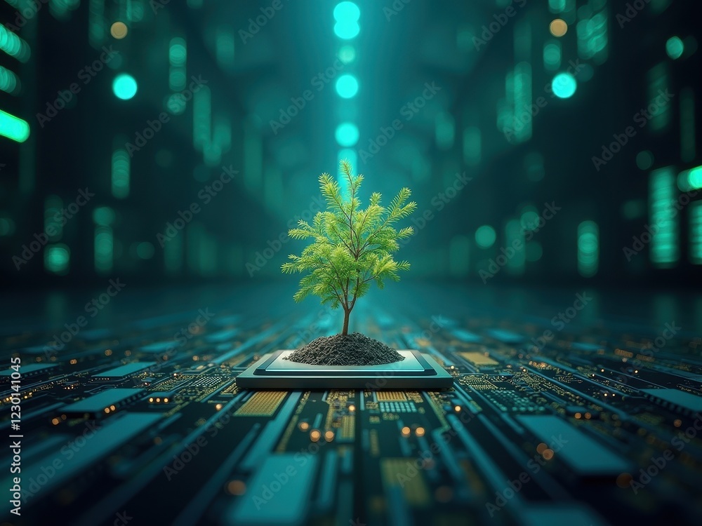 Poster exploring the synergy between artificial intelligence efficiency and environmental sustainability in