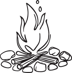 Line Drawing of a Campfire in Vector. Outdoor Adventure Icon