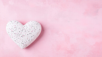 White heart-shaped decoration on a soft pink background, evoking simplicity and romantic sentiments.