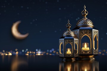 Obraz premium Eid al Fitr festival paper cut out style , poster and blank banner template without text