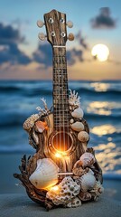 Ukulele on the Beach at Sunset