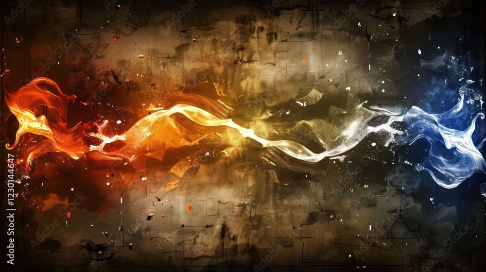 Poster abstract representation of dynamic energy flow with vibrant colors and textured background