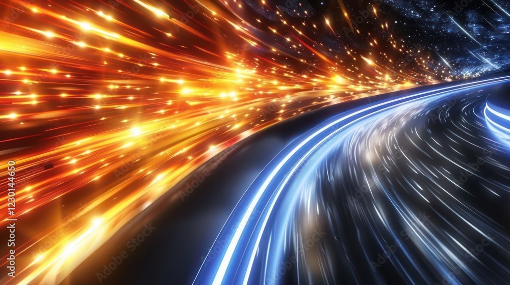 Poster dynamic abstract representation of light trails in motion with vibrant colors and energy