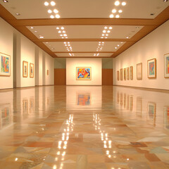 Modern art gallery interior, polished floor