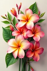 Fototapeta premium Frangipani flowers in a bouquet with other tropical flowers, mix, arrangement