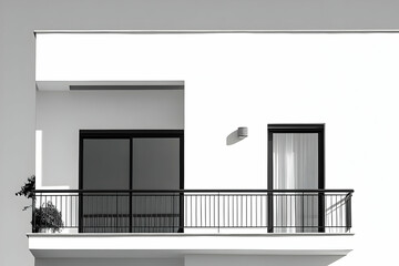 Modern balcony, minimalist design, sunlight, urban