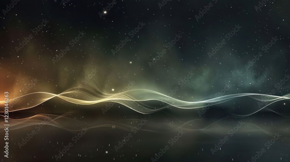 Poster abstract cosmic waves in a serene space environment with soft colors and starry background