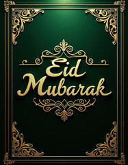 Elegant eid mubarak greeting card design with ornate golden accents