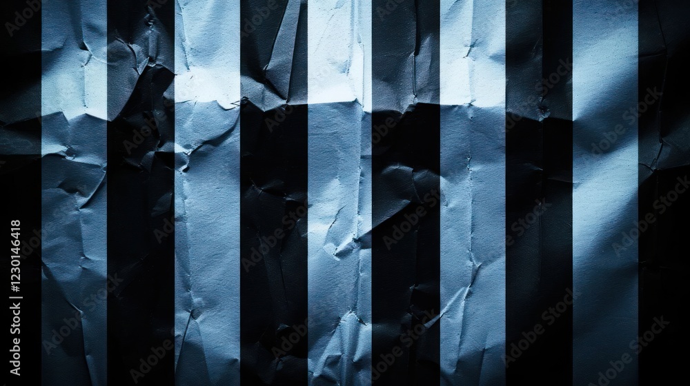 Poster abstract composition of crumpled paper with alternating light and dark stripes creating depth