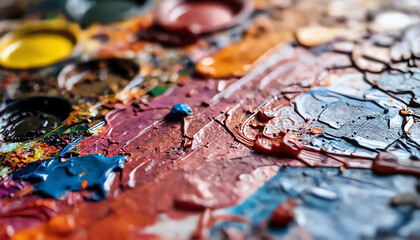 Naklejka premium Close-up of an artist’s paint palette