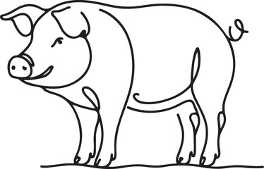 Simple Line Drawing of a Pig. Clean Vector Design
