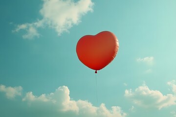 Fototapeta premium Romantic Heart-Shaped Balloon in Blue Sky - Ideal for Valentine's Day Designs and Celebrations