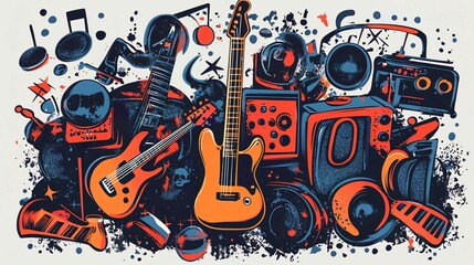 Electric Guitar Silhouette Vector Illustration for Rock and Jazz Concert Poster Design