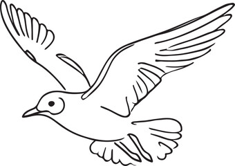 Elegant Line Drawing of a Flying Seagull in Vector Art