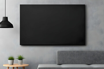 Modern black canvas art on grey wall