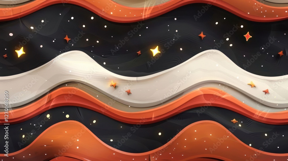 Poster abstract wavy pattern with stars in a cosmic background, suitable for digital design projects