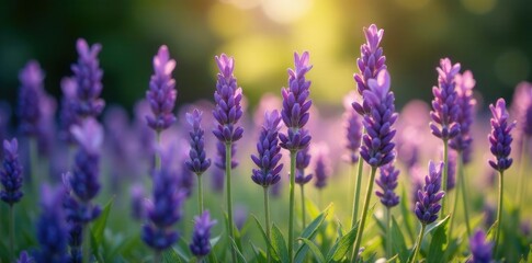 Naklejka premium Lavender flowers in sunlight with dark shadows, bloom, shadows, garden