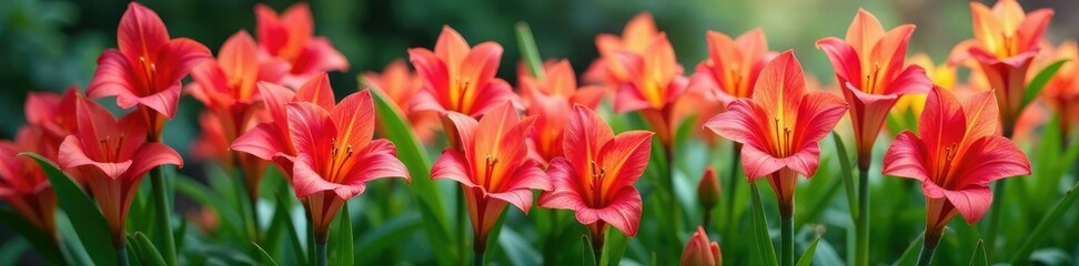 Fototapeta premium Low-growing, rosette-shaped gladiolus-like leaves, aster, foliage, ornamental
