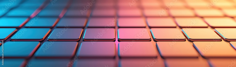 Poster a vibrant abstract pattern of colorful illuminated tiles in a mesmerizing layout.