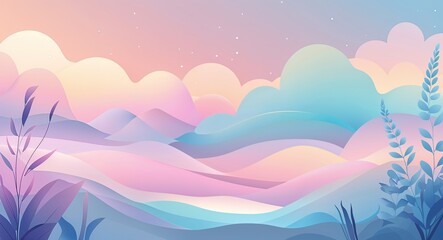 Fototapeta premium Soft pastel gradients of tranquility background illustration design concept