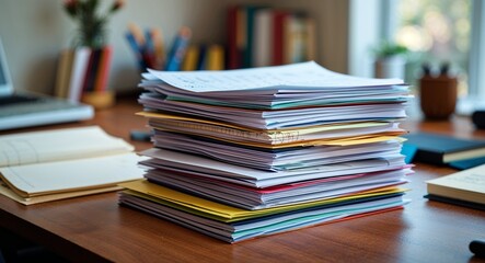 Fototapeta premium Stack of therapy session notes placed neatly on desk